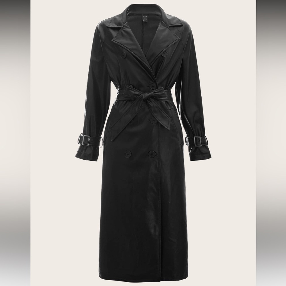 Women's Black PU Trench Coat